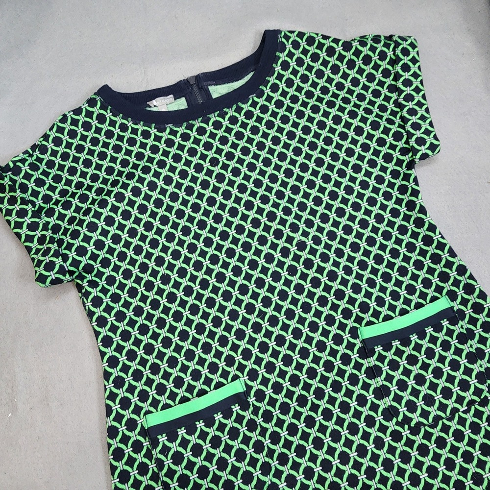T‎ by Talbots Shift Dress Navy Green Geometric Chain Link Pockets Women Size MP